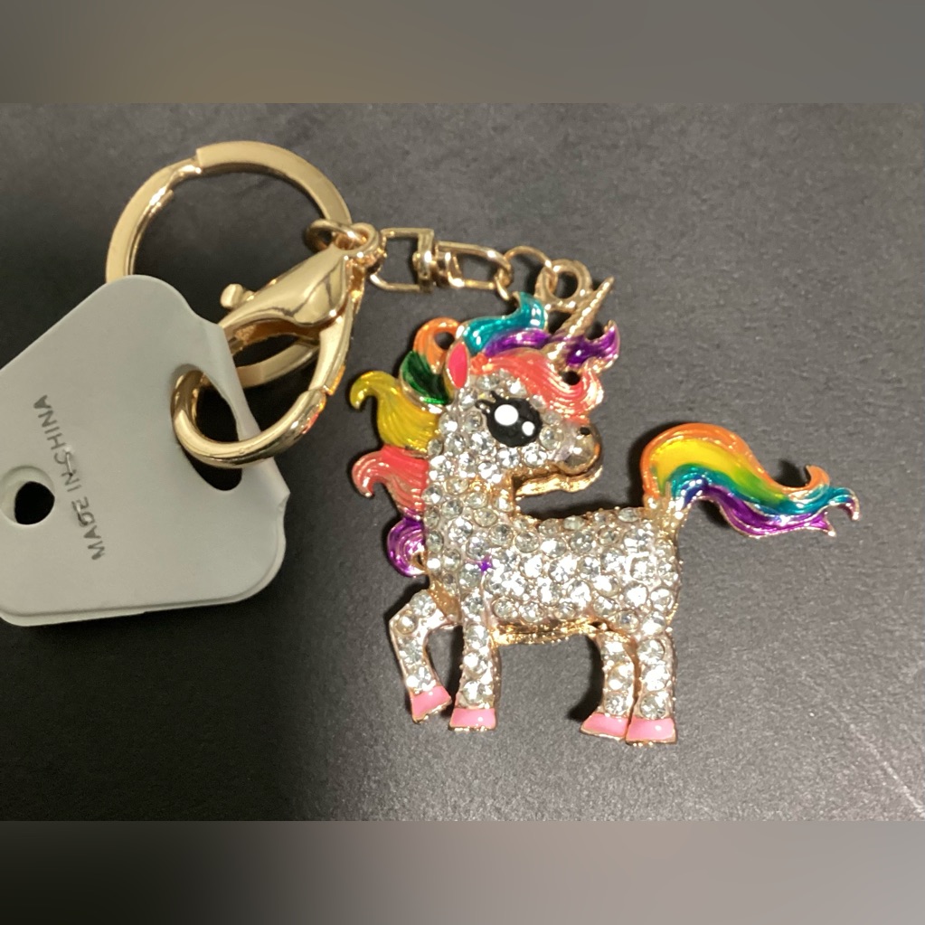 New Key Chain Rainbow Unicorn With Rhinestones. Bag Charm
